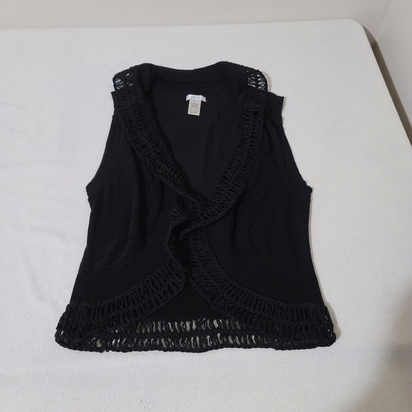 Cache vintage y2k Boho Crochet open cardigan vest crop black S - Picture 6 of 8